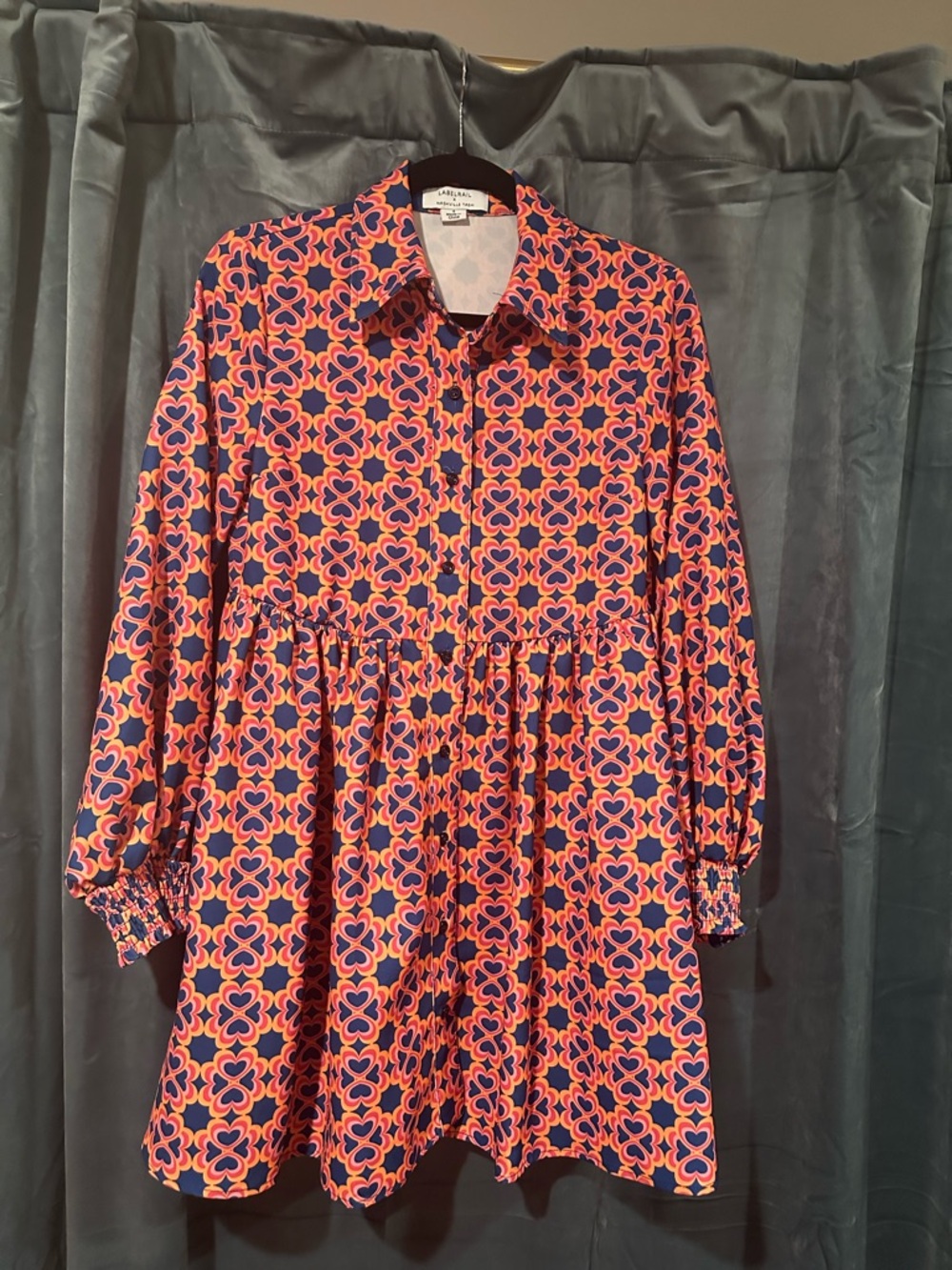 Printed Mini Shirt Dress in Pink and Blue